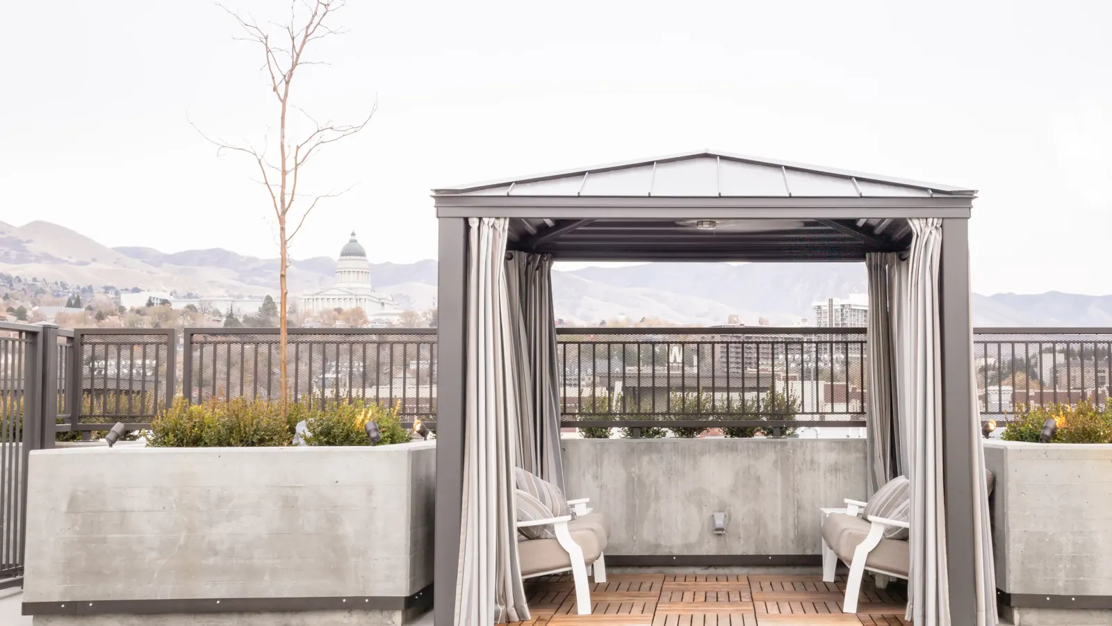 Detailed rooftop cabana at 4th West showing architecture, landscape, and views working together