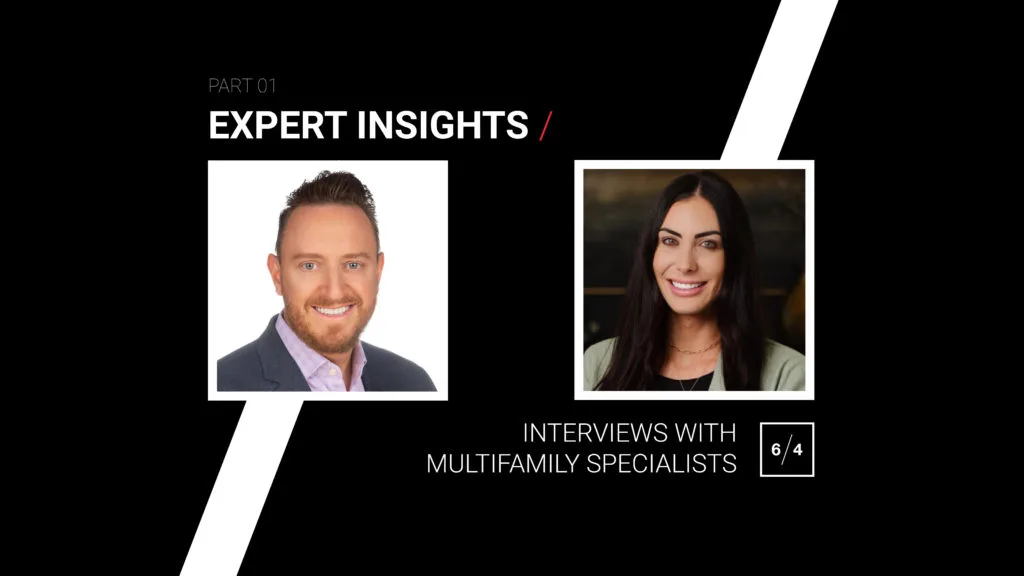 Portraits of multifamily specialists Travis Baker and Kara Haddock