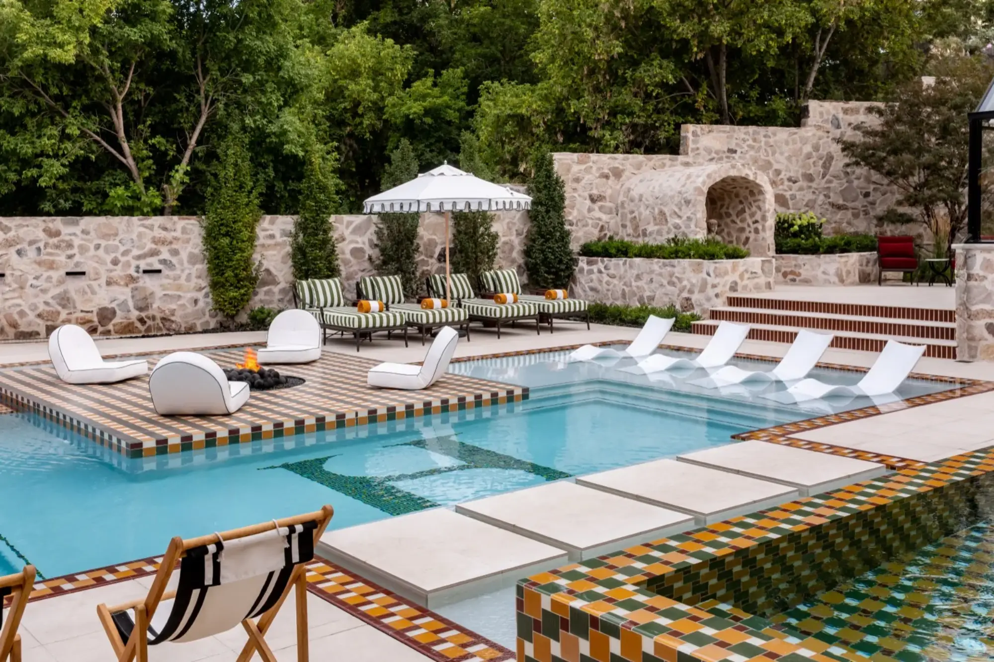 Modern Elm pool detail with architectural lighting